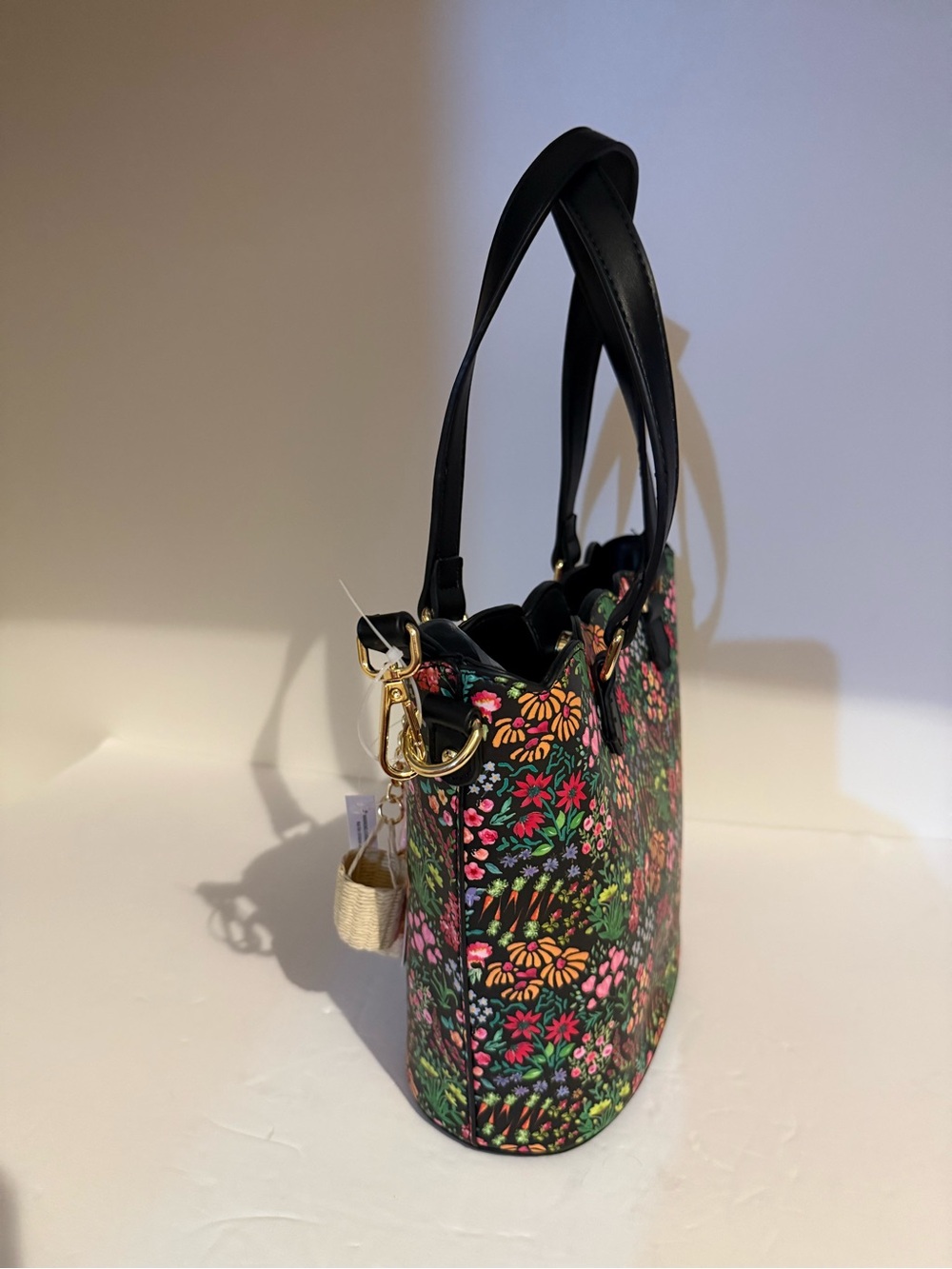 Betsey Johnson Black Floral Tote with Pink & Green Accents - Picture 4 of 16